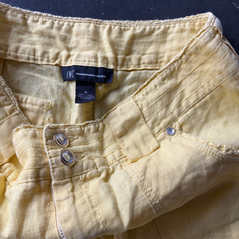 INC International Concepts Yellow 100% Linen Wide Leg Pants Womens Size 6 - Picture 2 of 6